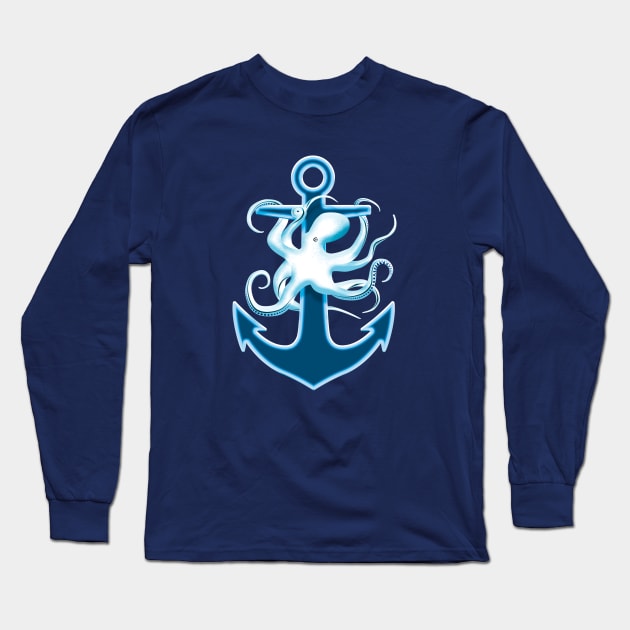 Anchor And Octopus Graphic Design Long Sleeve T-Shirt by TMBTM